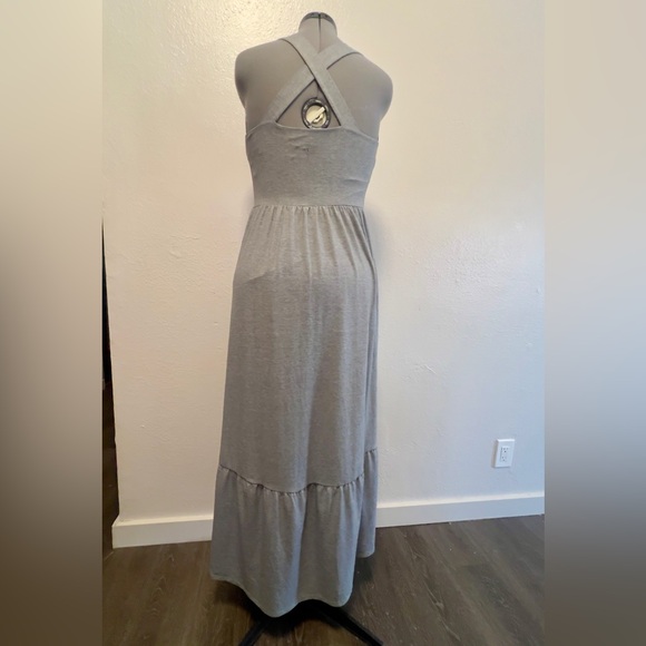 Express Heather Grey Jersey Maxi Halter Dress Wide Crisscross Straps Women Small - Picture 13 of 15